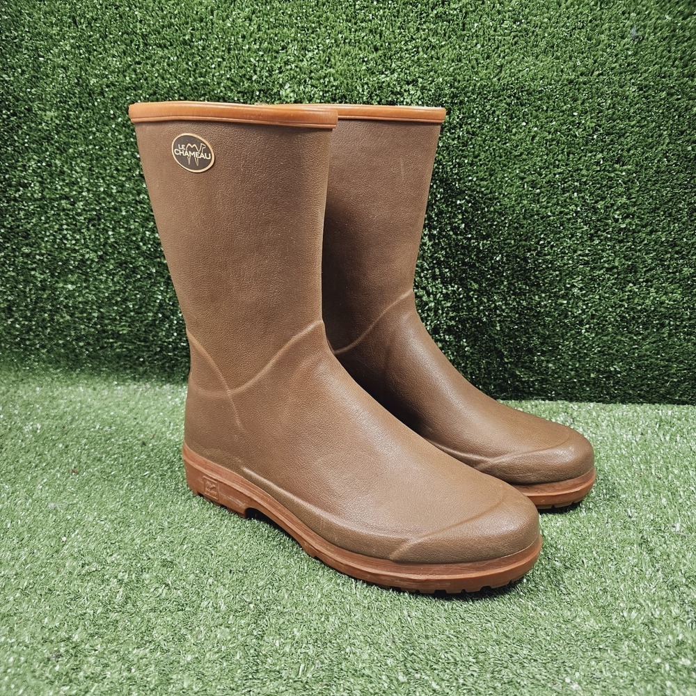 Le Chameau Neoprene Brown Tall Lined Rubber Wellington Rain Boots 90s Mens 11